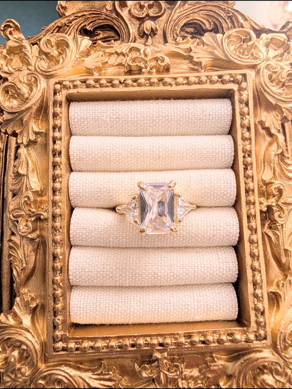 Gold Cubic Zirconia Engagement Ring - Gold Tone Statement - Picture 3 of 9